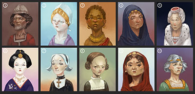 A grid of 10 fantasy female portraits, sold as a pack on itch.io